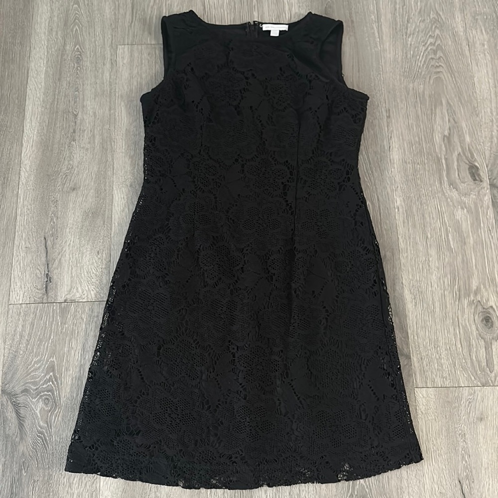 Women’s Black Crochet Eyelet Lace Sleeveless Work Cocktail Party Dress